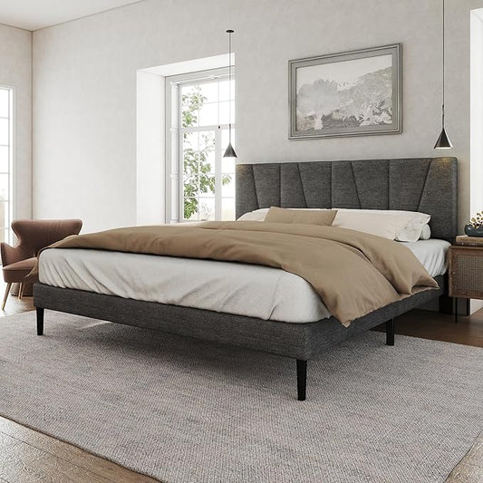 HAOARA Full Size Bed Frame with Fabric Upholstered Headboard, Platform Bed with Wooden Slats Support, Fully Mattress Foundation, Box Spring Optional, Easy Assembly