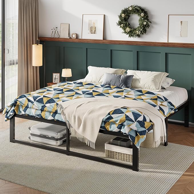 Allewie King Size Bed Frame, 14 Inch Metal Platform Bed Frame with 4000LBS Heavy Duty Steel Slats Support, Noise Free, Easy Assembly, No Box Spring Needed, Black