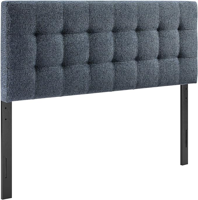 Modway Lily Queen Size Headboard with Biscuit Tufting in Navy - Fabric Upholstery with Padded Design and 5 Height-Adjustable Mounts