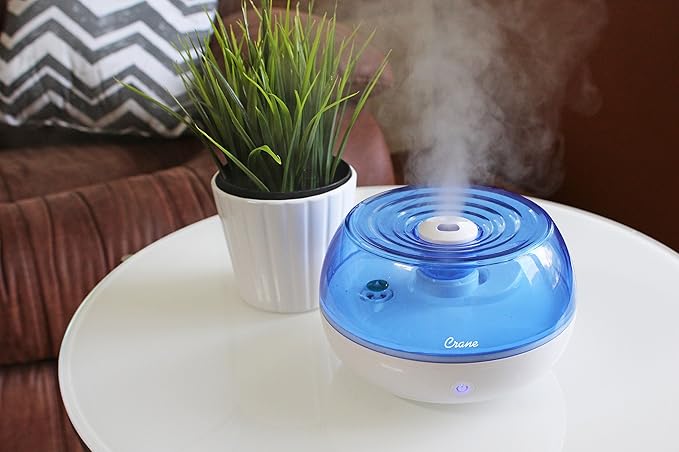 Crane Personal Ultrasonic Cool Mist Humidifier, for Home Bedroom Hotels Travel and Office, 0.2 Gallon, Filter Free, Blue and White (Pack of 2)
