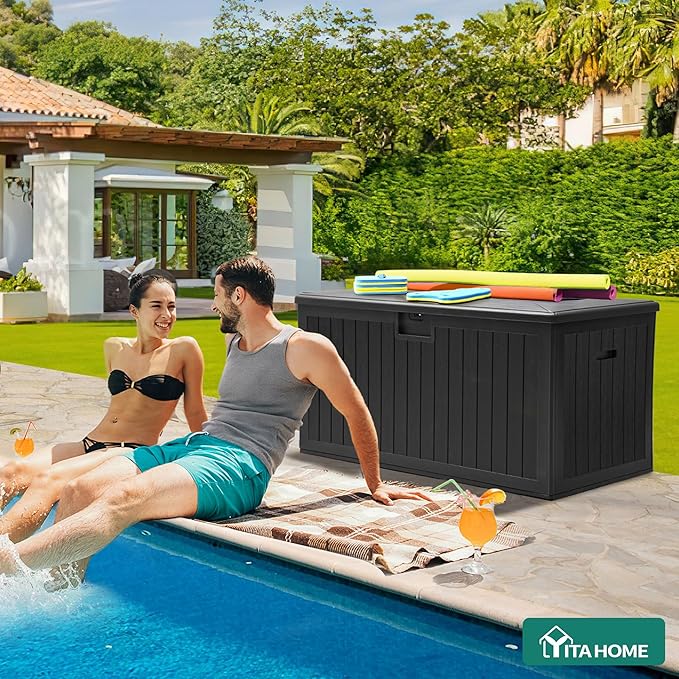 YITAHOME XL 180 Gallon Large Deck Box,Outdoor Storage for Patio Furniture Cushions,Garden Tools,Waterproof,Lockable (Black)