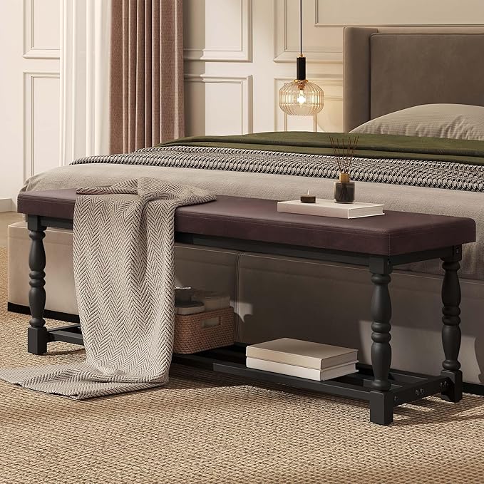 DWVO 48" L Entryway Shoe Bench with Cushioned Seat & Storage for 5-6 Pairs of Shoes, Shoe Rack with Roman Style Legs for Hallway Mudroom Dressing Room, Brown & Black
