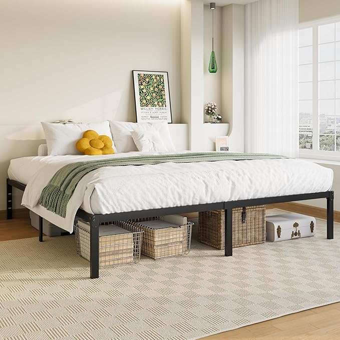 Allewie King Size Bed Frame, 14 inch Metal Platform Beds with Storage Space, No Box Spring Needed and Easy Assembly, Black