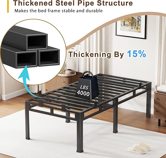 ROIL 24 Inch Twin Size Bed Frame, Metal Bed Frame & Box Spring 2 in 1 Platform with Round Corner Legs, 4000LBS Double Layer Bed Frame with Headboard Holes Mattress Baffles, Noise-Free Easy Assembly