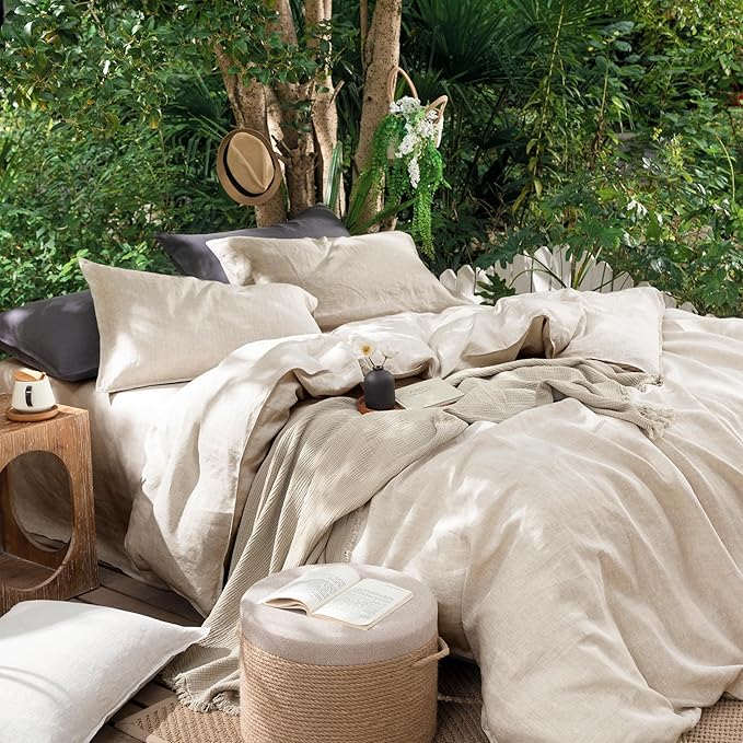 CHUFFED 100% French Linen Pillow Cases King Size Set of 2, Luxury Washed Flax Pillow Covers with Zipper Closure - Breathable & Cooling for Hot Sleepers,20x36 Inches, Natural Linen