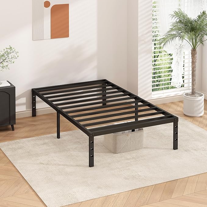 HLIPHA Metal Platform Bed Frame 16 Inch Tall,No Box Spring Needed,Twin Size Bed with Heavy Duty Strong Support Slats,Easy to Assemble,Black