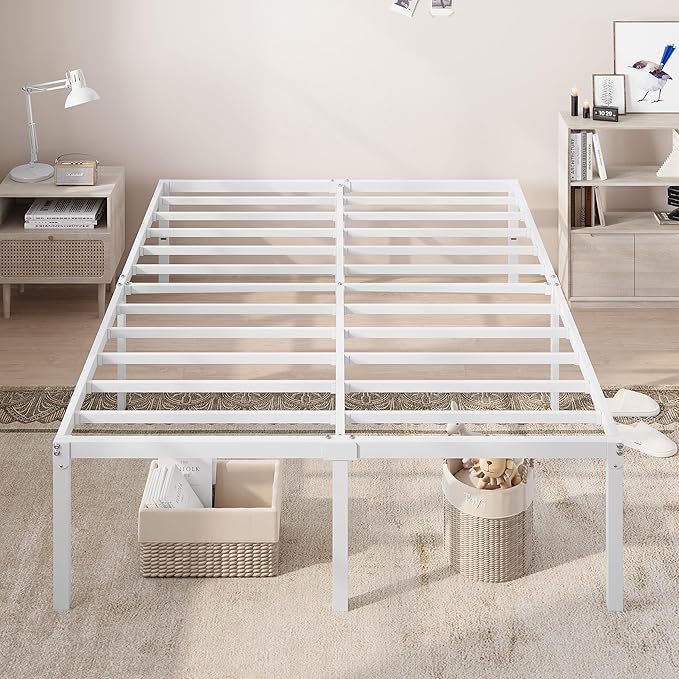Allewie Queen Bed Frame, 18 Inch Metal Platform Beds with Storage Space, No Box Spring Needed and Easy Assembly, White