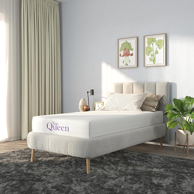 NapQueen 8 Inch Twin-XL Size Mattress, Bamboo Charcoal Memory Foam Mattress, Bed in a Box, White