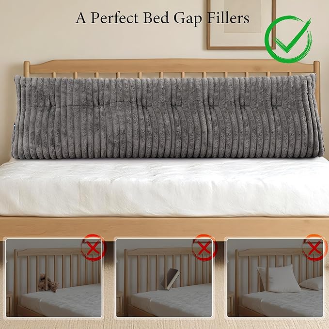 Headboard Pillow King, Triangular Wedge Pillow Headboard King, Cushion Headboards Reading Pillows, Backrest Pillows for Sitting in Bed or Working with Removable Cover, Grey