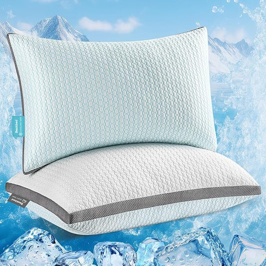Cooling Pillows Standard Size Set of 2, Shredded Memory Foam Pillows 2 Pack, Bed Pillow for Hot Sleepers Adjustable Firm Pillow for Side, Back and Stomach Sleepers, Machine Washable