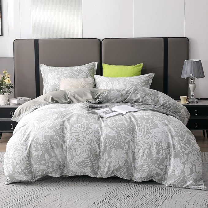 OAITE Duvet Cover Set Twin Size Floral Pattern 600 Thread Count Ultra Soft 100% Long Staple Cotton Duvet Cover Sets 3-PC, Breathable Duvet Cover with Zipper Closure & Corner Ties
