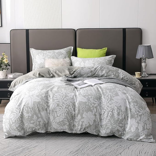 OAITE Duvet Cover Set Twin Size Floral Pattern 600 Thread Count Ultra Soft 100% Long Staple Cotton Duvet Cover Sets 3-PC, Breathable Duvet Cover with Zipper Closure & Corner Ties