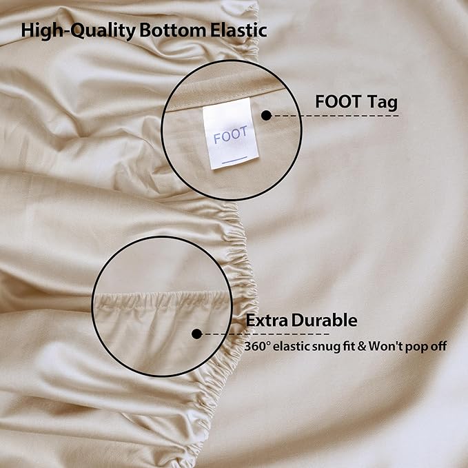 2-Pack Pure Cotton Twin XL Bottom Sheet for Adjustable Bed Split King, 600 TC 16" Deep Pocket Egyptian Cotton Fitted Sheet (2-Pack, Twin XL, Beige)