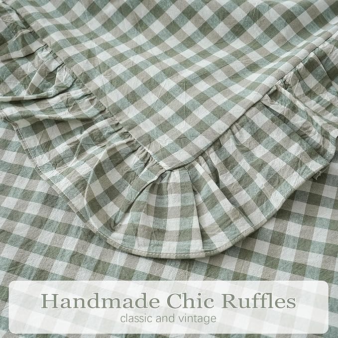 2 Pack Sage Green White Plaid Ruffle Euro Shams Pillow Covers 26x26 inches, 100% Cotton Gingham Checkered Farmhouse Pillowcases for Bed/Sofa (26x26 inches, Sage Green/White Plaid)