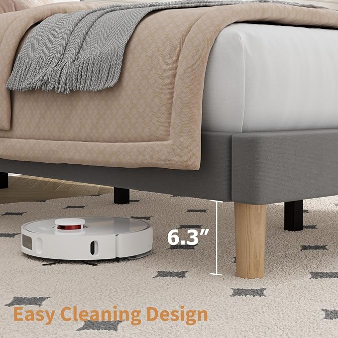 IDEALHOUSE Twin Bed Frame with Adjustable Headboard, Velvet Upholstered Platform Bed Frame Twin Size, Vertical Channel Tufted, Strong Wooden Slats, No Box Spring Needed, Easy Assembly, Grey