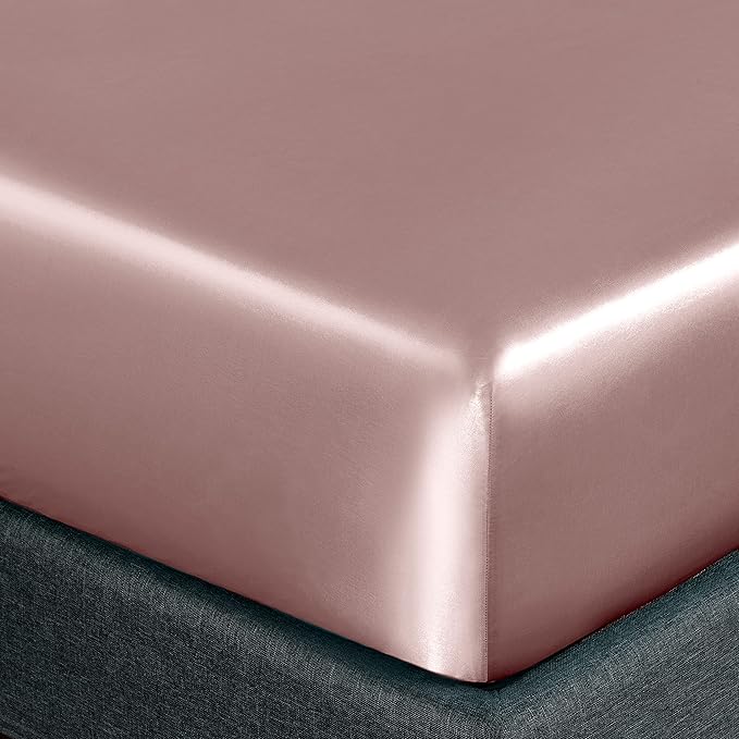 Homiest 3pcs Satin Sheets Set Luxury Silky Satin Bedding Set with Deep Pocket, 1 Fitted Sheet + 1 Flat Sheet + 1 Pillowcase (Twin Size, Rose Gold)