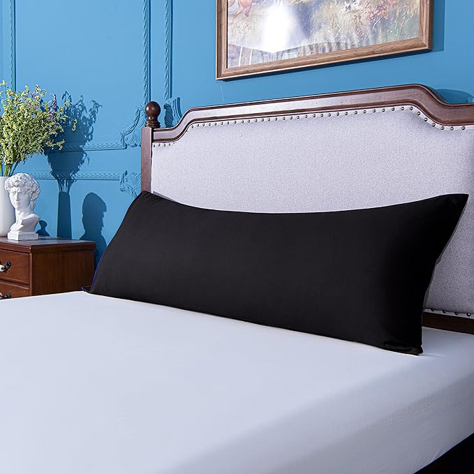 NTBAY Body Pillowcase - Brushed Microfiber 20x54 Pillowcase - Soft, Wrinkle-Free, Fade-Resistant, Stain-Resistant, Black Body Pillow Cover with Envelope Closure - 20x54 Inches, Black