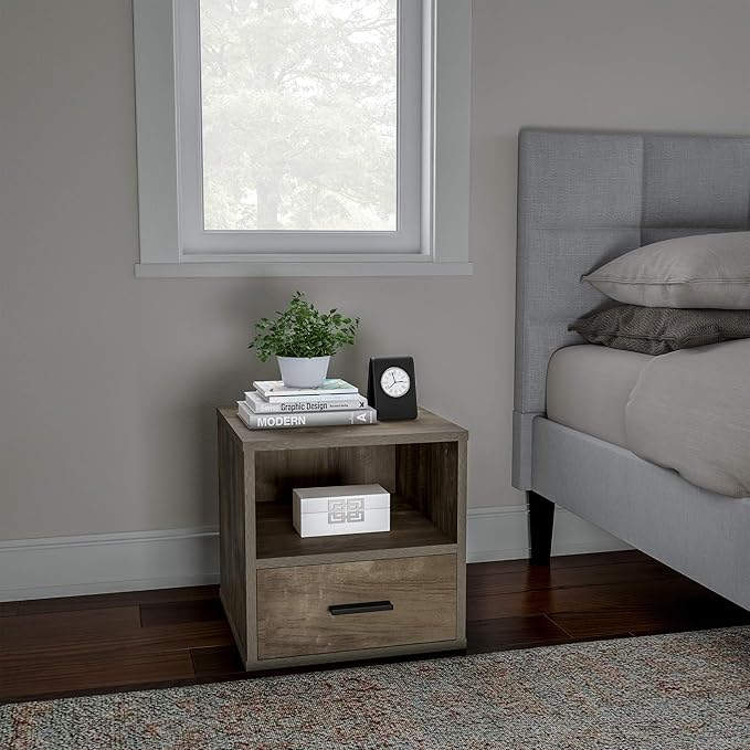Lavish Home End Stackable Contemporary Minimalist Modular Cube Accent Table with Drawer for Bedroom, Living Room or Office (Gray),