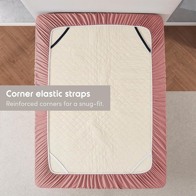 Nestl 4 Pack Pink Clay Fitted Sheet Extra Deep Pocket, Hotel Luxury Cal King Fitted Sheet Only Easily Fits 18 to 24 Inch Mattress, Super Soft, Wrinkle-Free and Breathable with Corner Straps
