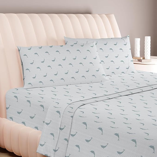 Carressa Linen California King Egyptian Cotton Sheet Sets - 600 Series Hydrangeas Printed Cal King Cotton Sheet Set (4 PC, Green Dolphin),16" Deep Pocket Sateen Weave Luxury Hotel Bed Sheets