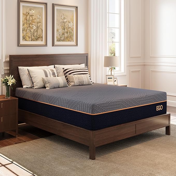 MLILY EGOHOME 12 Inch Full Mattress, Copper Gel Cooling Memory Foam Mattress for Back Pain Relief,Therapeutic Double Mattress Bed in a Box, Made in USA, CertiPUR-US Certified, 54x75x12 Black
