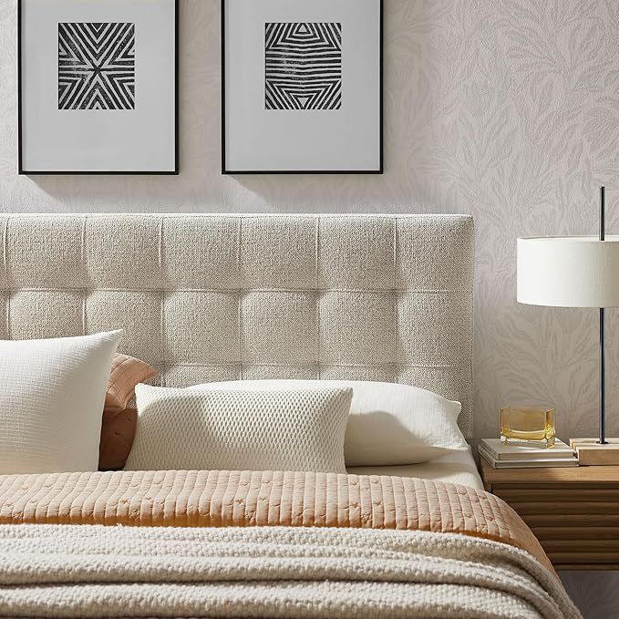 Modway Lily Queen Size Headboard with Biscuit Tufting in Dove - Fabric Upholstery with Padded Design and 5 Height-Adjustable Mounts