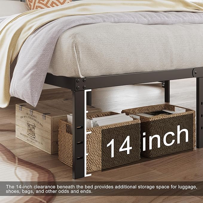 DiaOutro 16 Inch Full Size Bed Frame with Headboard No Box Spring Needed, Heavy Duty Metal Platform with Steel Slat, Mattress Foundation, Easy Assembly, No Noise, Black