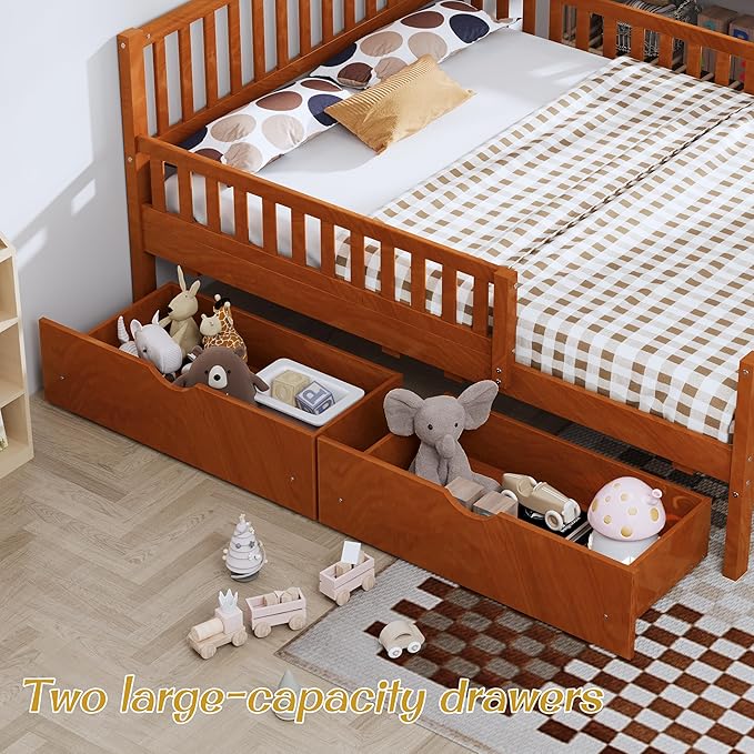 Bellemave Full Bed Frames with Storage Drawers for Kids, Full Bed with Rails, Full beds Frame for Boys/Girls/Adults, Walnut