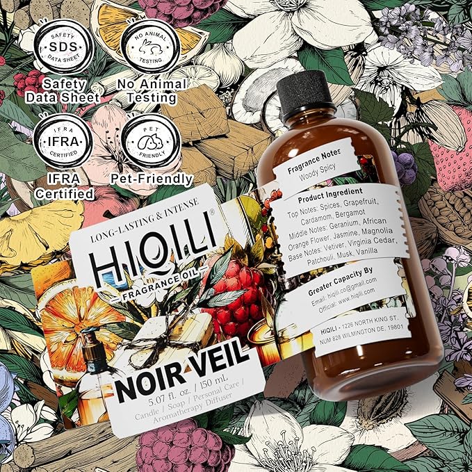 HIQILI Noir Veil Fragrance Oil, Strong Concentrated for Candle Making, Scented Diffuser, Perfume & Room Spray - 5.07 Fl Oz