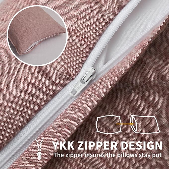 CHUFFED Linen Pillow Cases 2 Pack 100% Linen Standard Pillowcases, Breathable and Cooling Washed Pillow Shams with Zipper Closure, 20x26 Inches,Smokey Pink