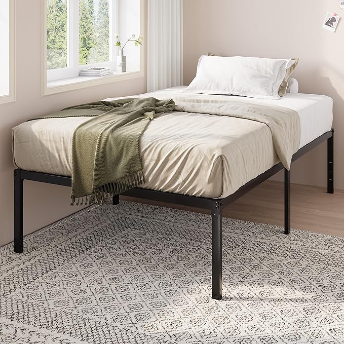 Allewie Twin Bed Frame, 18 Inch Metal Platform Beds with Storage Space, No Box Spring Needed and Easy Assembly, Black