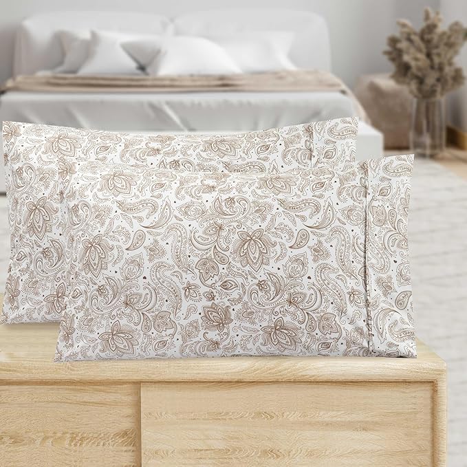 Elegant Comfort Luxury Ultra-Soft 2-Piece Pillowcase Set - 1500 Premium Hotel Quality Microfiber Double Brushed - Wrinkle Resistant, King Size, Paisley Pattern Taupe