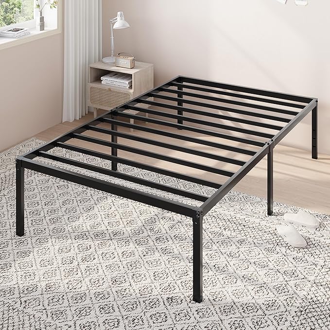 Allewie Twin Bed Frame, 18 Inch Metal Platform Beds with Storage Space, No Box Spring Needed and Easy Assembly, Black