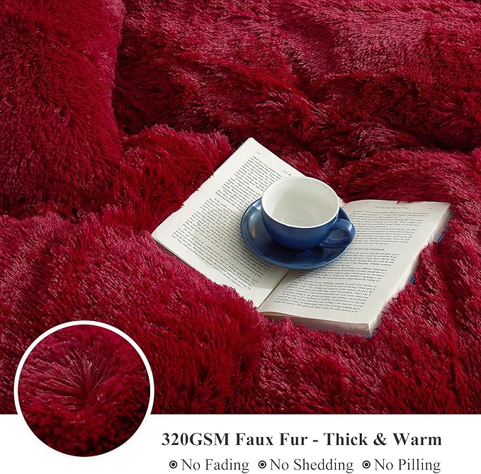 XeGe Soft Plush Body Pillow Cover, 20x54 Big Fluffy Body Pillowcase, Boho Faux Fur Fuzzy Long Decorative Pillow Sham for Bedroom Sofa Couch, Solid Shaggy Throw Bed Pillow Case Red