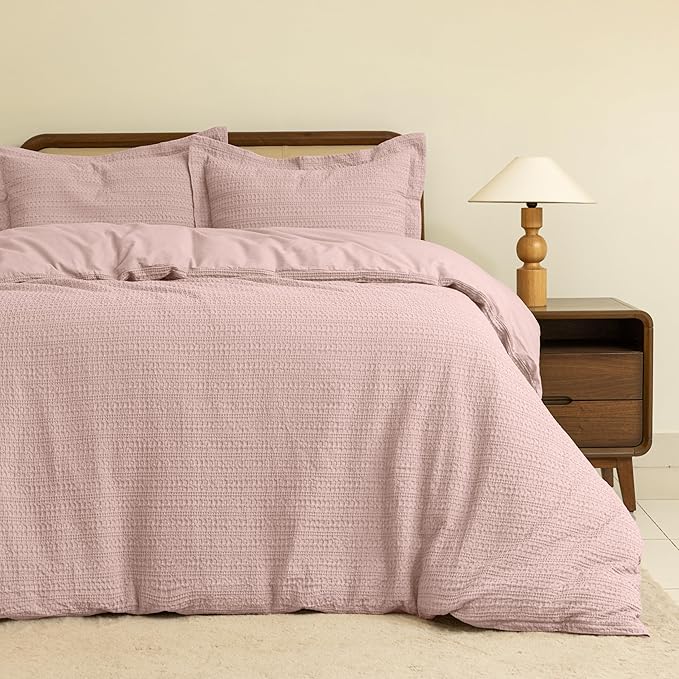Dreamology Queen Duvet Cover Set,Waffle Duvet Cover,100% Cotton Waffle Duvet Covers with Zipper Closure, Soft Textured & Breathable Duvet Cover Queen,Bedding Set 3 Pieces (Dusty Pink)