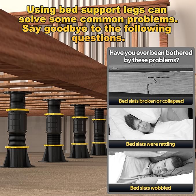 Wlrrcwdttc 2 Pcs Adjustable Height Bed Support Legs 6.9-9.8 inch, Bed Frame Center Support Legs for Bed Frame/Bed Center Slat,Bed Support Reinforcement Parts Bed Slats Support Leg Bed Replacement Legs