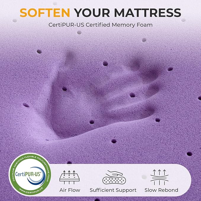 BDEUS 2 Inch Mattress Topper King Size, Soft Memory Foam for Back Pain Relief, Breathable Bed Topper with Dark Grey Cover, CertiPUR-US Certified
