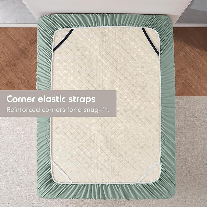 Nestl Sage Green Extra Deep Pocket Fitted Sheet Queen, Hotel Luxury Queen Fitted Sheet Only Easily Fits 18 to 24 Inch Mattress, Super Soft, Wrinkle-free, and Breathable Bottom Sheets with Corner Strap