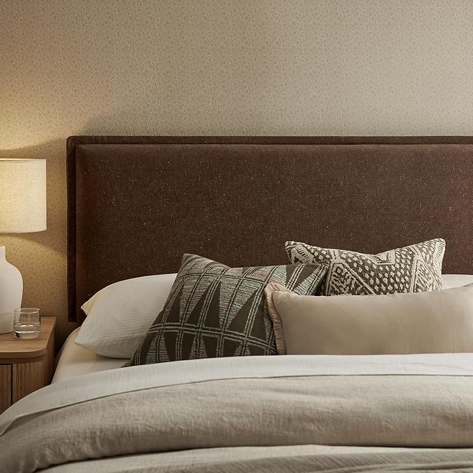 Modway Camille Full Size Upholstered Linen Blend Headboard with Removable Slipcover – in Cocoa - Padded Pillow Style Headboard with Adjustable Mounting for Full Beds