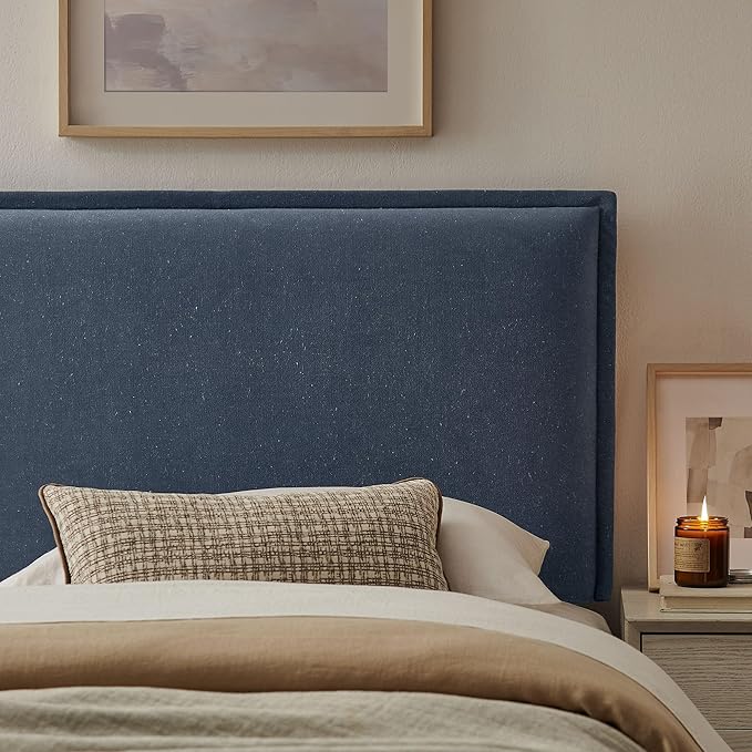 Modway Camille Twin Size Upholstered Linen Blend Headboard with Removable Slipcover – in Denim - Padded Pillow Style Headboard with Adjustable Mounting for Twin Beds