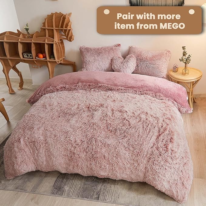 MEGO Shaggy Plush Body Pillow Cover, Pink Faux Fur Fluffy Body Pillowcase, 20x54 Boho Fuzzy Full Body Pillow Case, Furry Rectangular Long Big Throw Pillow Cover with Zipper Closure Ombre Pink