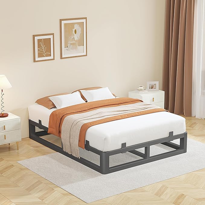 10 Inch California King Bed Frames with Rounded Corner and Squeak Free U-Slot Design, Metal Platform Bed Frames 6 Non-Slip Guards, 3500lbs Heavy Duty Steel Slat Support, No Box Spring Needed