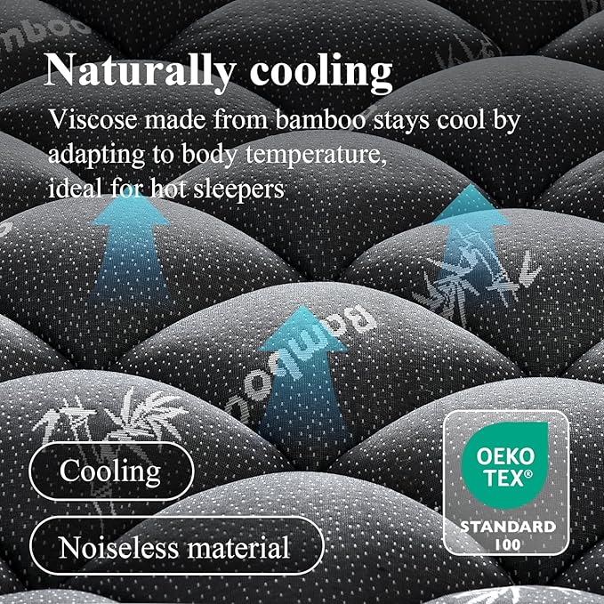 King Mattress Topper, Viscose Derived from Bamboo Thick Pillow Top Mattress Pad with Deep Pocket, Naturally Cooling for Hot Sleepers, Soft for Back Pain Relief, Premium Dark Grey