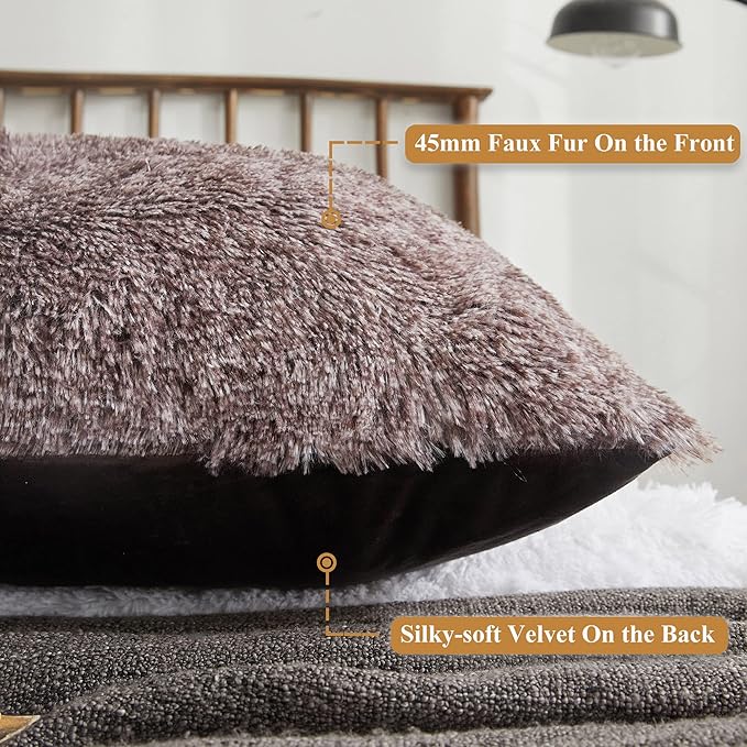 XeGe Luxury Shaggy Fuzzy Body Pillow Cover, Fluffy Bed Pillow Case with Zipper Closure, Soft Decorative Plush Long Pillow Sham, Faux Fur Hug Pillow for Home Bedroom 20"x54" Chocolate Ombre