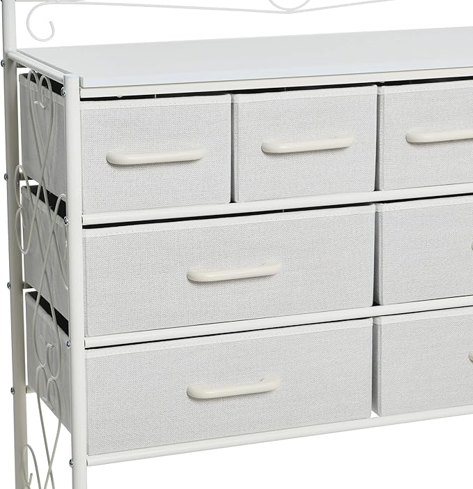 Household Essentials Scandinavian White Iron & Wood 8-Drawer Sideboard