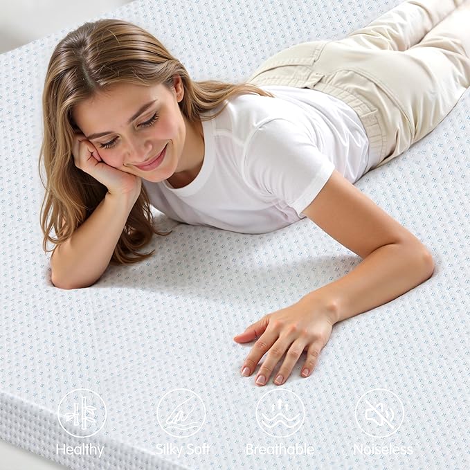 Subrtex Mattress Topper Cover (Only Cover) Mattress Protector Bedding Rayon Made from Bamboo Removable Mattress Encasement Mattress Cover with Zipper (2 Inch, White, Twin)