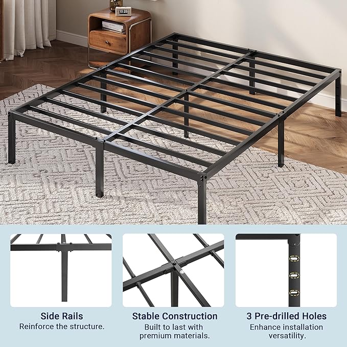 Allewie Full Size Bed Frame, 12 Inch Metal Platform Beds with Storage Space, No Box Spring Required and Easy Assembly, Black