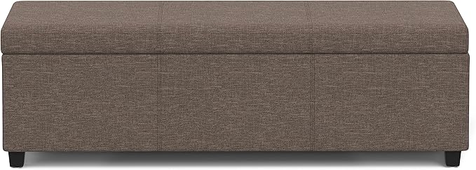 SIMPLIHOME Avalon Extra Large Storage Ottoman Bench - 54 inch Wide Upholstered Linen Look Fabric Rectangular Lift-Top Ottoman in Fawn Brown, Contemporary Bench for Living Room with Hidden Storage