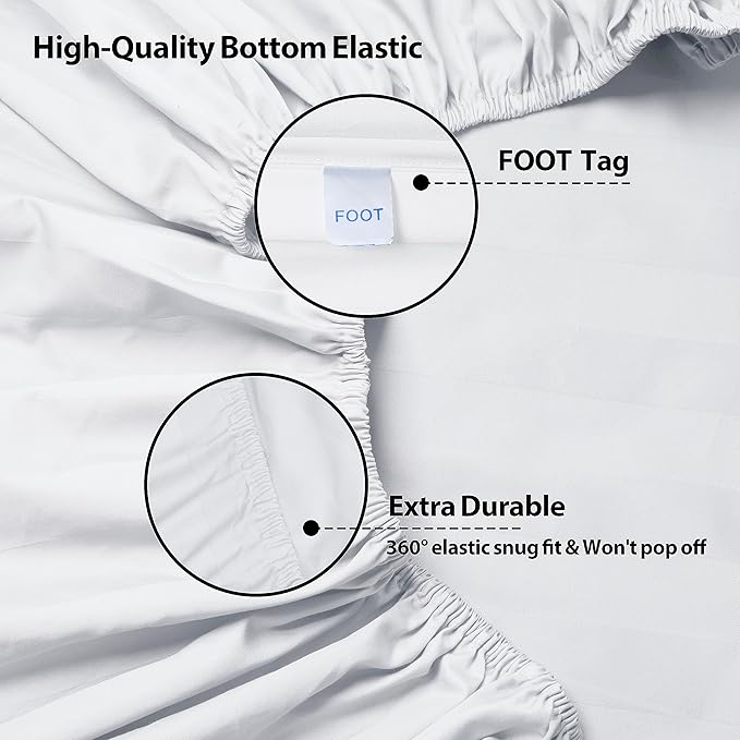 2-Pack Pure Cotton Fitted Sheet Full Size, 600 Thread Count 16" Deep Pocket Egyptian Cotton Fitted Sheet (2pcs, Full, Stripted White)
