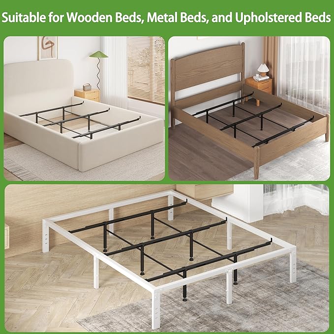 Bed Slats Center Support System - 3 Cross Rails and 6 Adjustable Legs,Replacement Support Legs for Full,Queen and King,California King Metal/Wood/Upholstered Bed